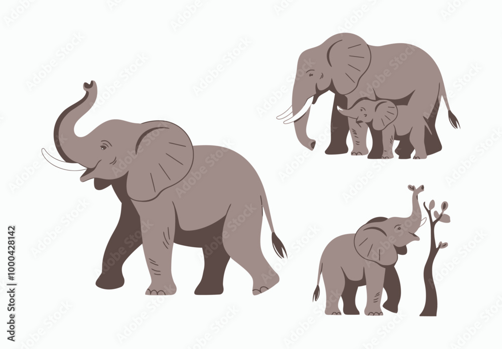 Fototapeta premium Wild African Elephant Silhouette EPS Vector File Isolated Illustration Template on a white background