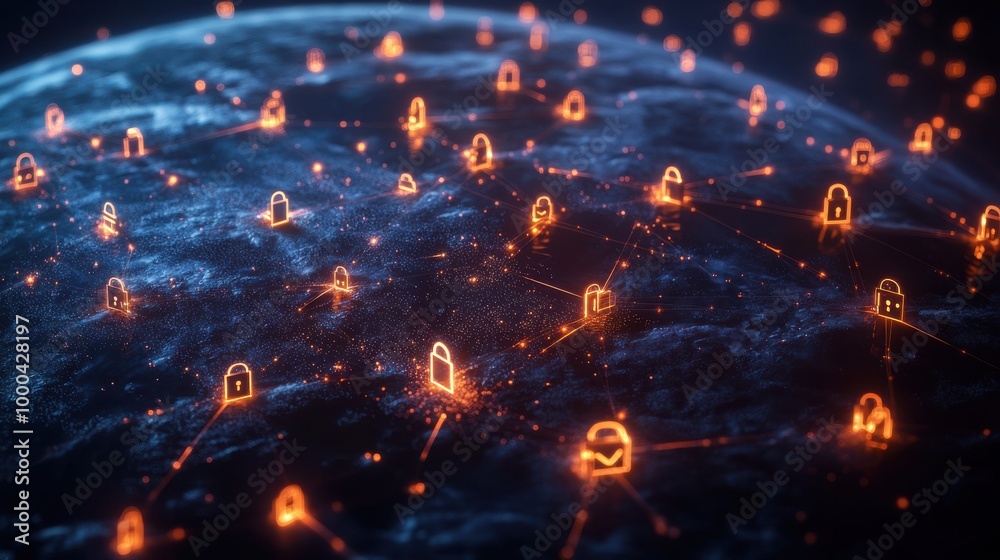 Obraz premium Digital Protection and Cybersecurity Concept with Lock and Data Shield