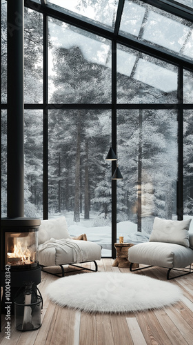 Interior design living room with fireplace. 