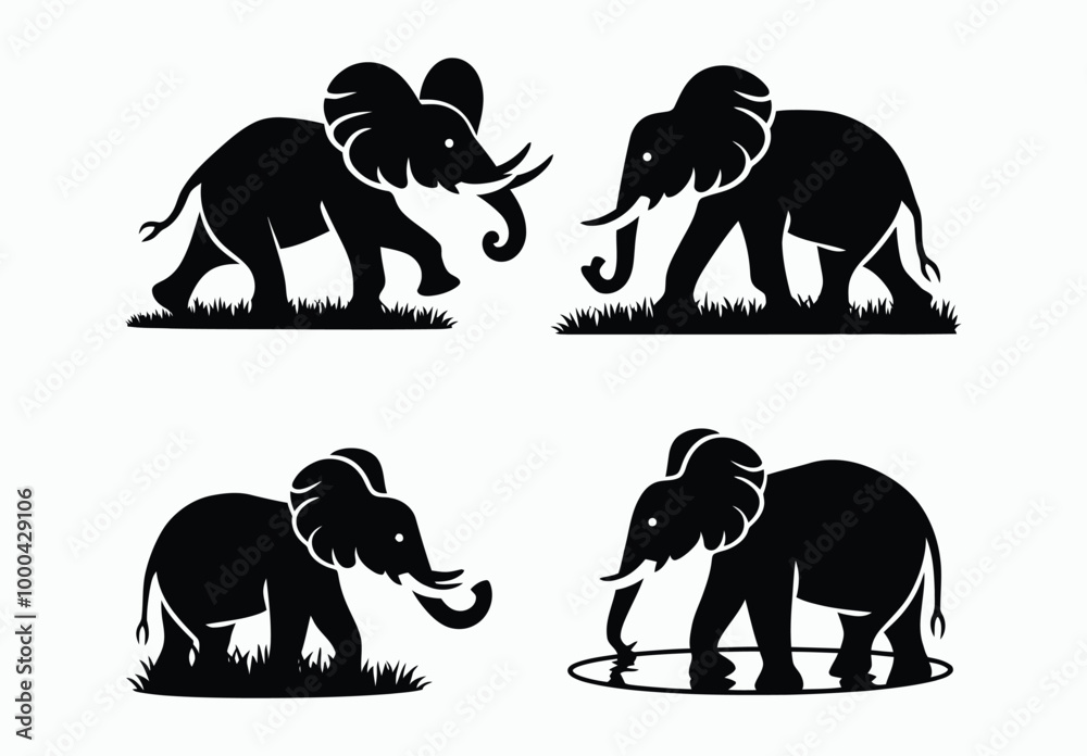 Fototapeta premium Wild African Elephant Silhouette EPS Vector File Isolated Illustration Template on a white background