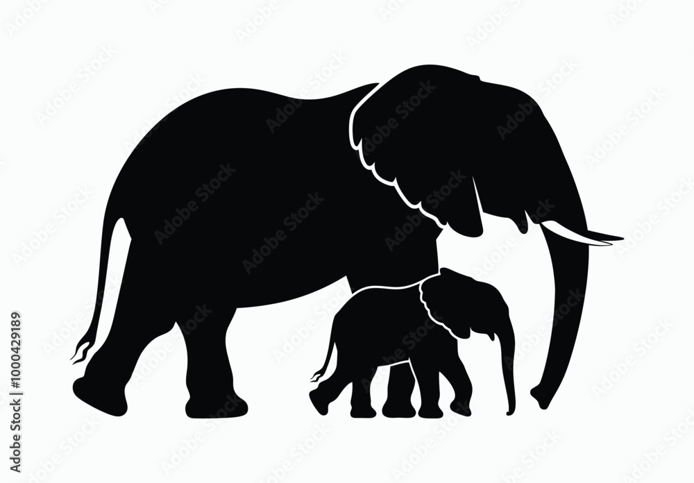Fototapeta premium Wild African Elephant Silhouette EPS Vector File Isolated Illustration Template on a white background