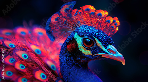 Close up of a beautiful peacock with vibrant colors