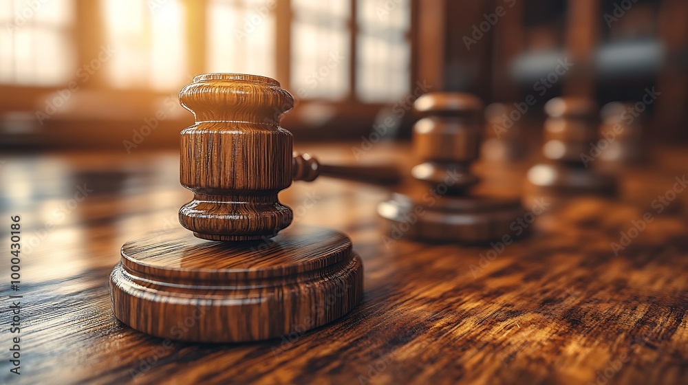 Wooden gavel on a table in a courtroom, legal justice and law concept Wooden gavel on a table in a courtroom, legal justice and law concept