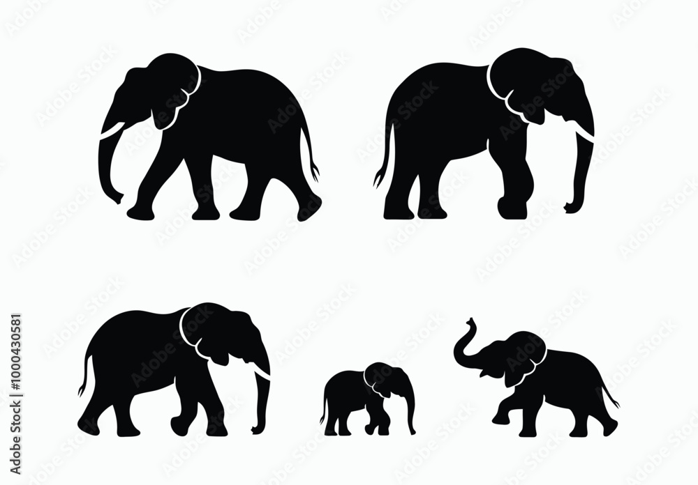 Naklejka premium Wild African Elephant Silhouette EPS Vector File Isolated Illustration Template on a white background