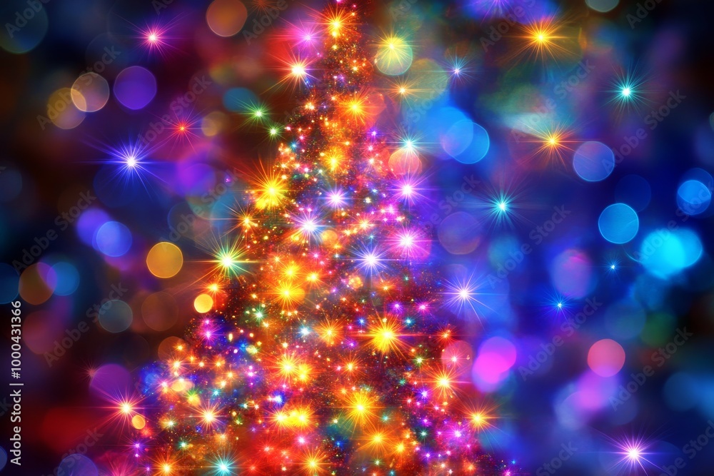 Colorful Christmas tree made of glowing lights against a vibrant bokeh background symbolizing the festive spirit and magic of the holiday season in a radiant winter scene Colorful Christmas tree made of glowing lights against a vibrant bokeh background symbolizing the festive spirit and magic of the holiday season in a radiant winter scene