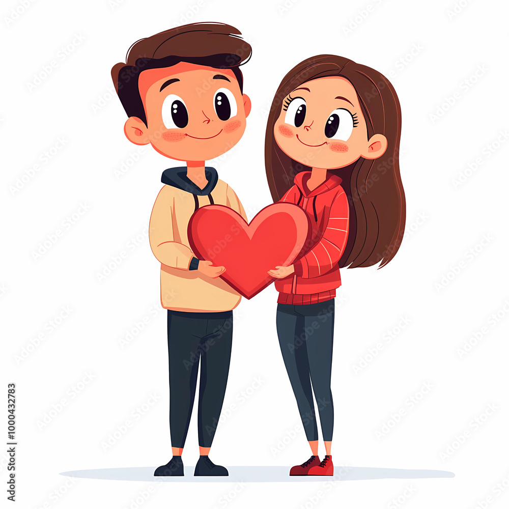 Couple holding love heart cartoon Couple holding love heart cartoon
