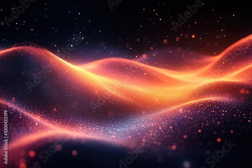 Abstract Orange And Black Waves With Glowing Particles