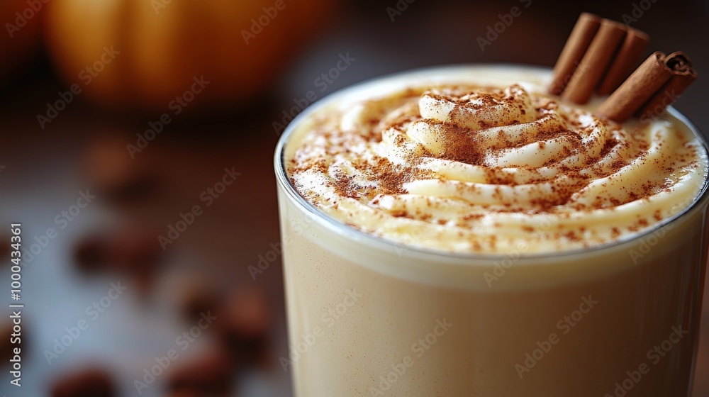 Pumpkin spice latte with whipped cream and cinnamon sticks Pumpkin spice latte with whipped cream and cinnamon sticks