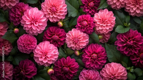 Pink and magenta dahlias in full bloom, floral arrangement. Nature and beauty concept