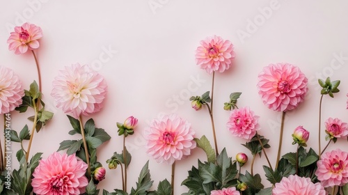 Pink dahlias on a pastel background, floral arrangement. Botanical beauty and elegance concept