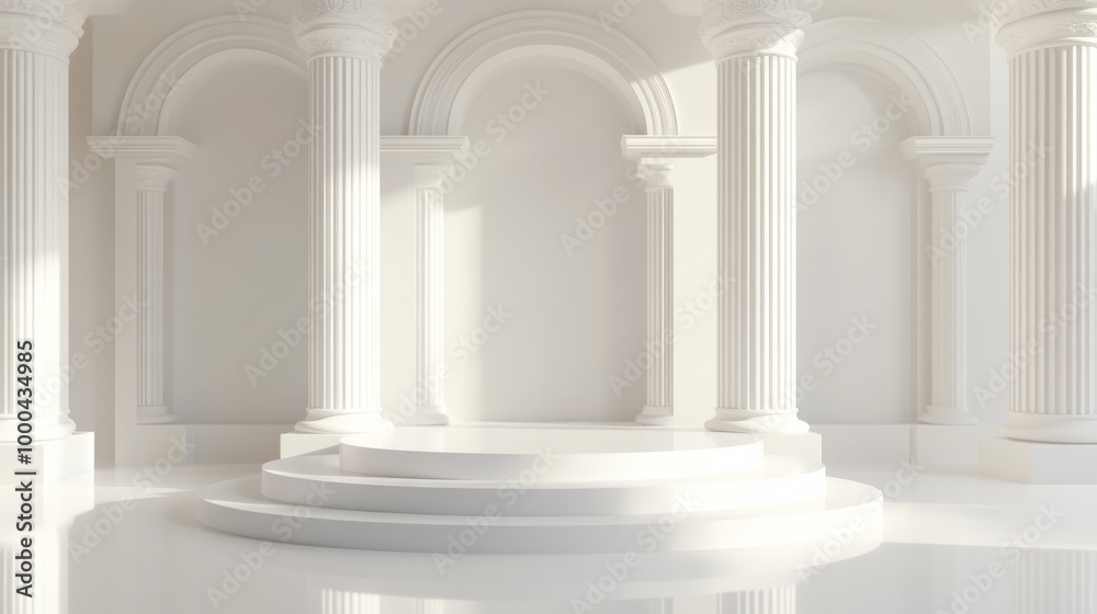 classical white interior with columns and podium, elegant architectural design. historic architecture concept classical white interior with columns and podium, elegant architectural design. historic architecture concept
