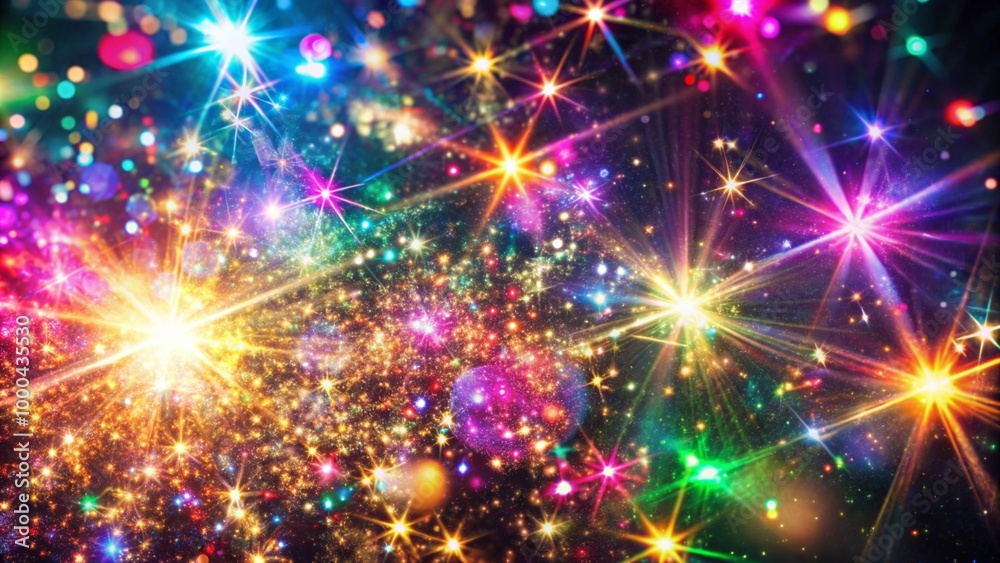 Abstract background with colorful stars and bokeh lights. Abstract background with colorful stars and bokeh lights.