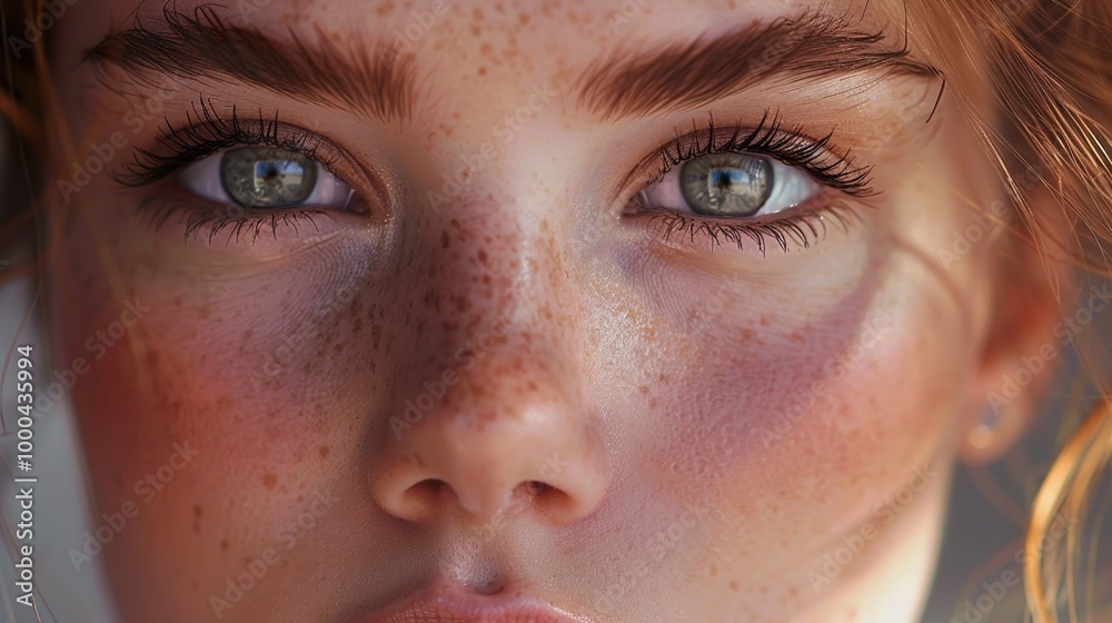 Close-Up Portrait of a Woman with Freckles and Green Eyes