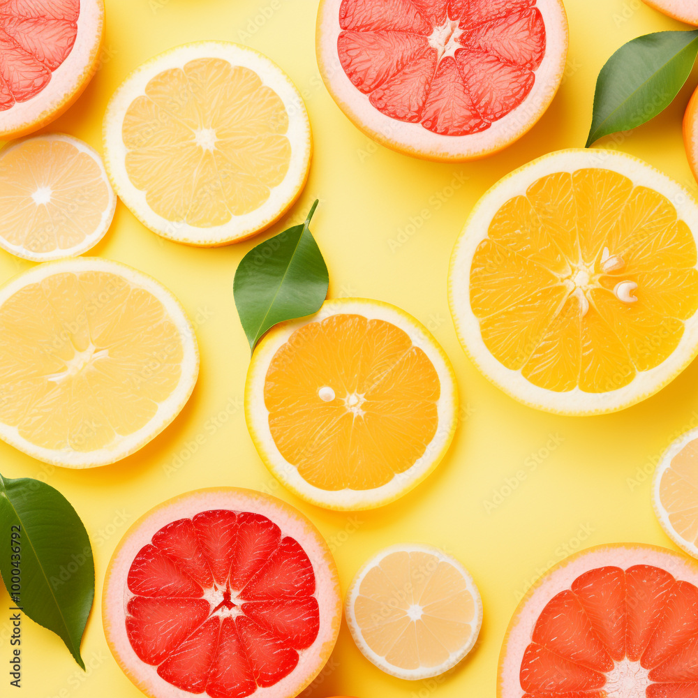 Obraz premium Sliced orange, grapefruit, lemon, 1:1 ratio