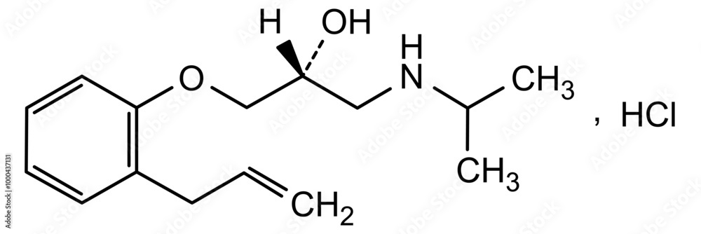Chemical structure of alprenolol htdrochloride, drug substance Chemical structure of alprenolol htdrochloride, drug substance