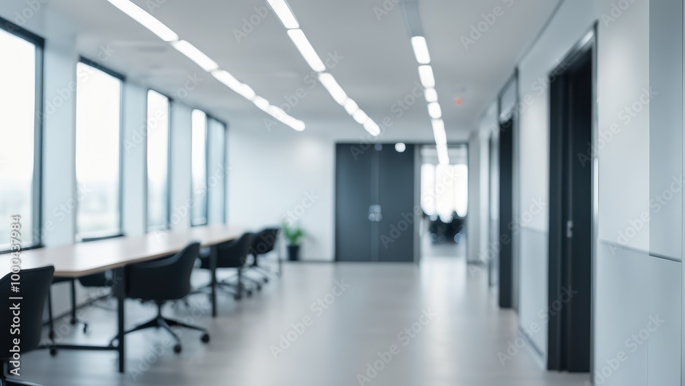 Modern office corridor with meeting spaces and natural light. Modern office corridor with meeting spaces and natural light.