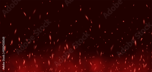 Flame with sparks, fire with flying cinder, abstract glowing embers, heat sparkles, bokeh fire texture. Vector illustration.
