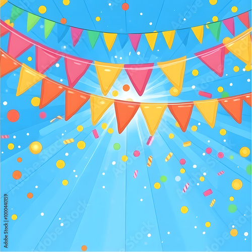 Colorful Party Bunting in Sunny Sky Celebration Background