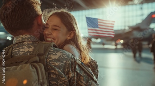 Heartwarming Military Family Reunion at Airport with American Flag - Tears of Joy and Happiness