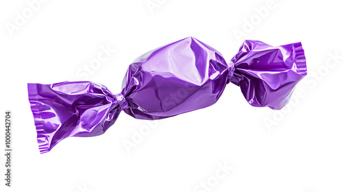 Shiny purple candy wrapper isolated on white background