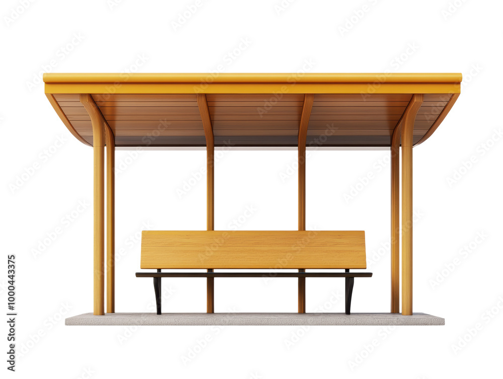 Modern bus stop shelter with wooden roof and bench. transparent background Modern bus stop shelter with wooden roof and bench. transparent background