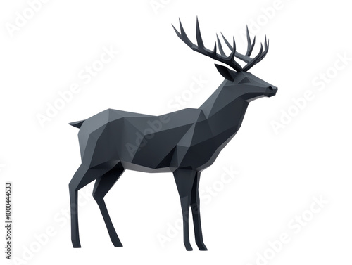 Polygonal deer sculpture, white isolate background. transparent background photo