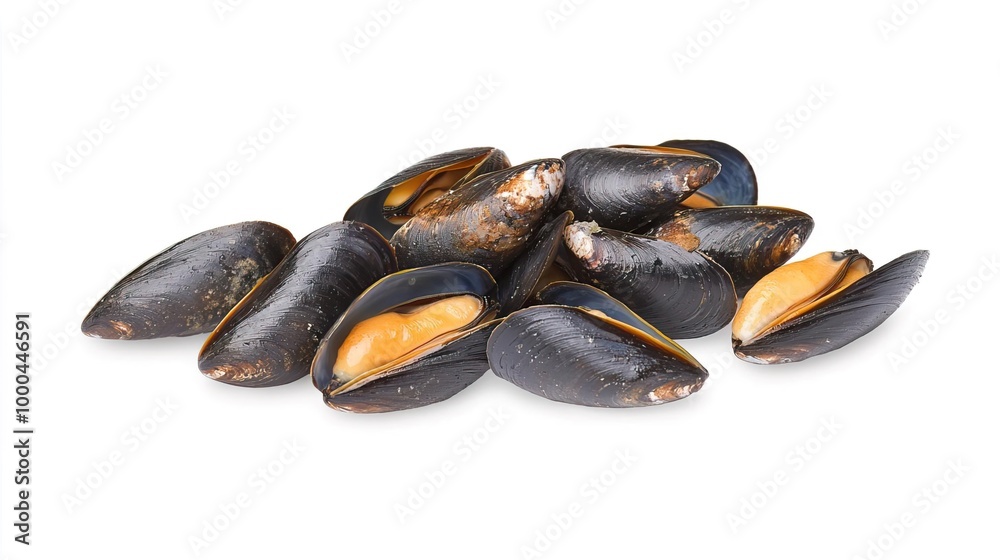 Mussels on solid white background, single object Mussels on solid white background, single object