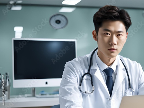 Doctor wearing uniform and stethoscope photo