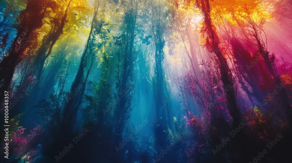 Fototapeta premium Underwater Forest with Sunbeams Illuminating Seaweed
