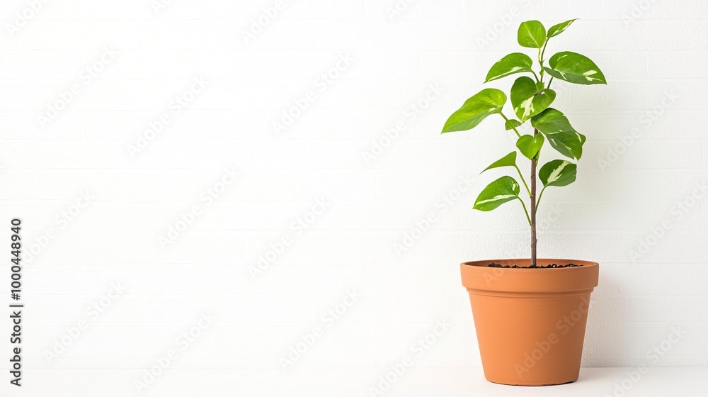 A variegated Ivy in a wall-mounted pot on solid white background, single object A variegated Ivy in a wall-mounted pot on solid white background, single object