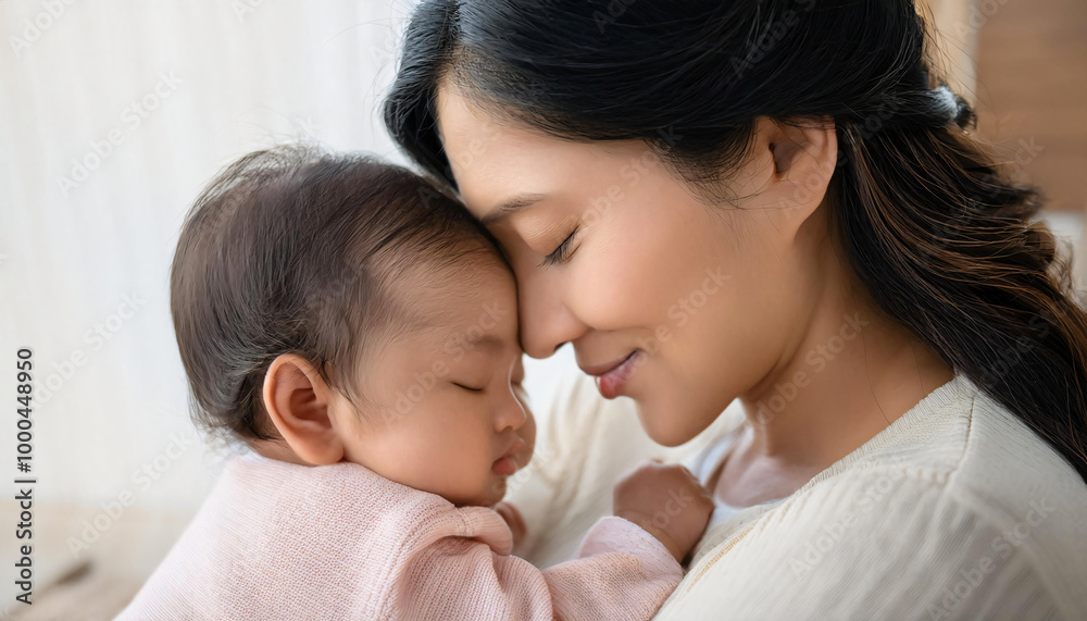 A gentle, intimate headshot of the mother and baby A gentle, intimate headshot of the mother and baby