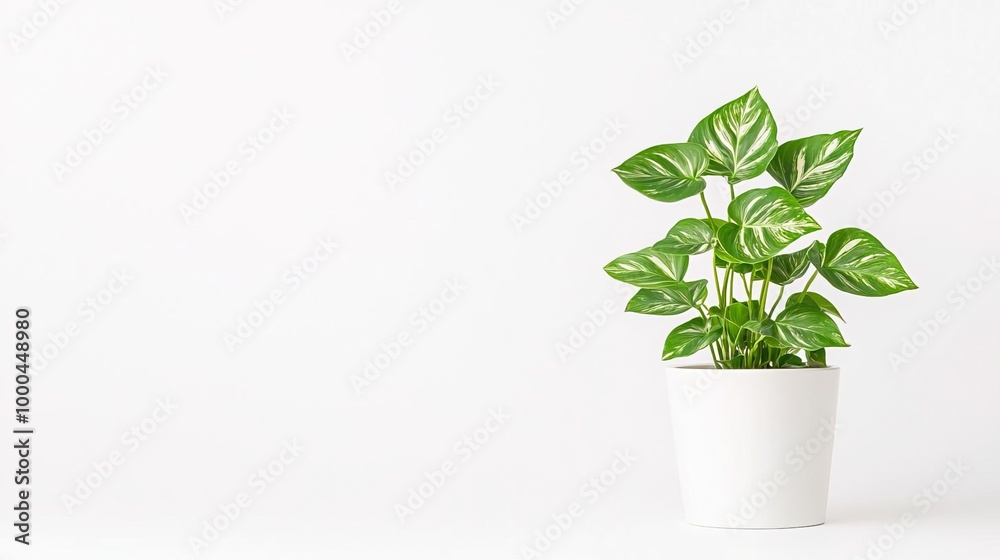 A variegated Monstera adansonii in a round white pot on solid white background, single object A variegated Monstera adansonii in a round white pot on solid white background, single object