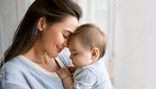 A gentle, intimate headshot of the mother and baby