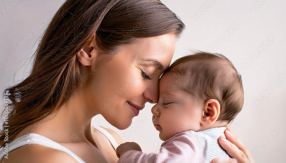 A gentle, intimate headshot of the mother and baby A gentle, intimate headshot of the mother and baby