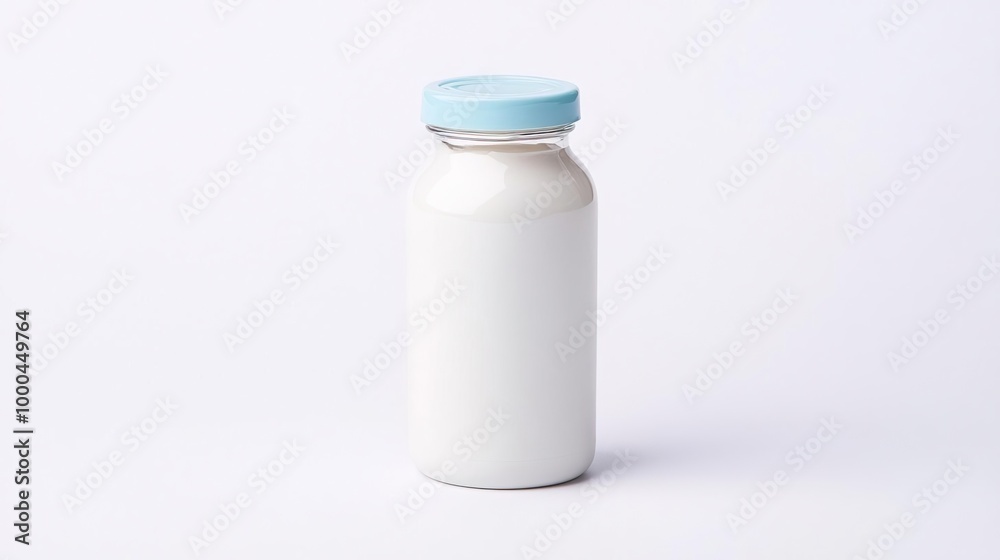 Glass bottle of milk with blue lid Glass bottle of milk with blue lid