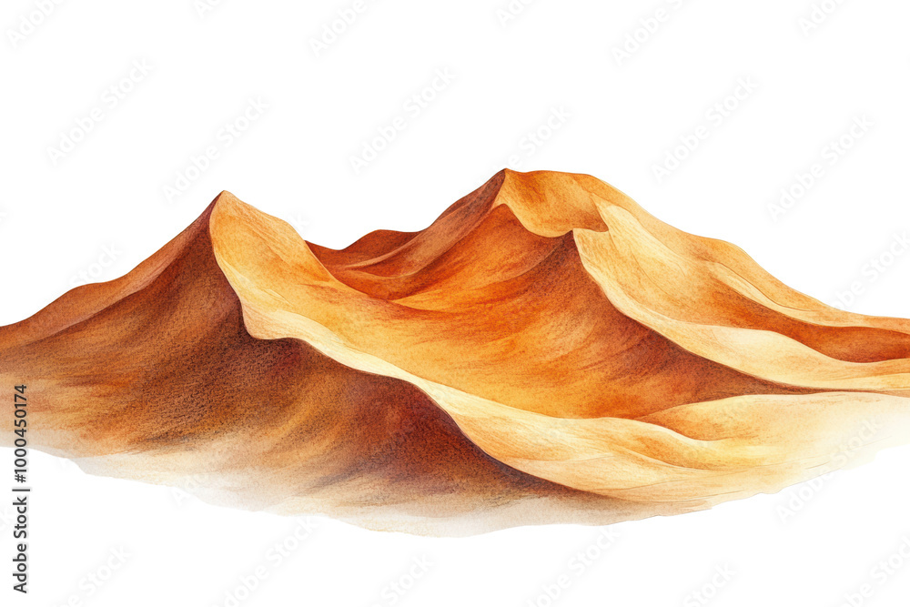 Stylized mountain range with warm tones, white isolate background. transparent background
