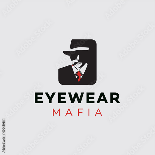 Eyewear mafia gentleman waring sun galls and smocking cigar logo design vector royalty free business brand image template download editable