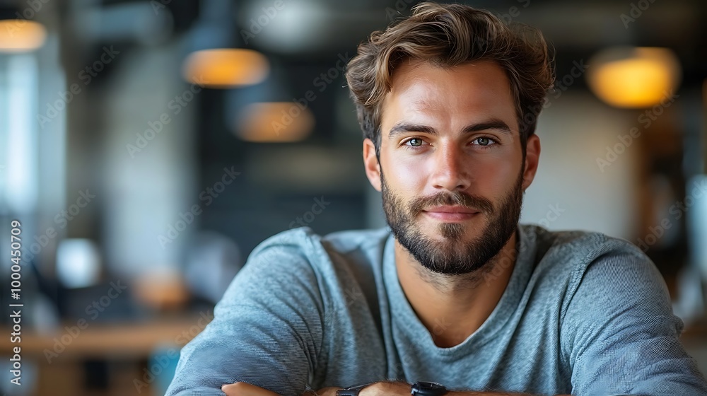 Obraz premium Portrait of a handsome young man with beard looking at the camera