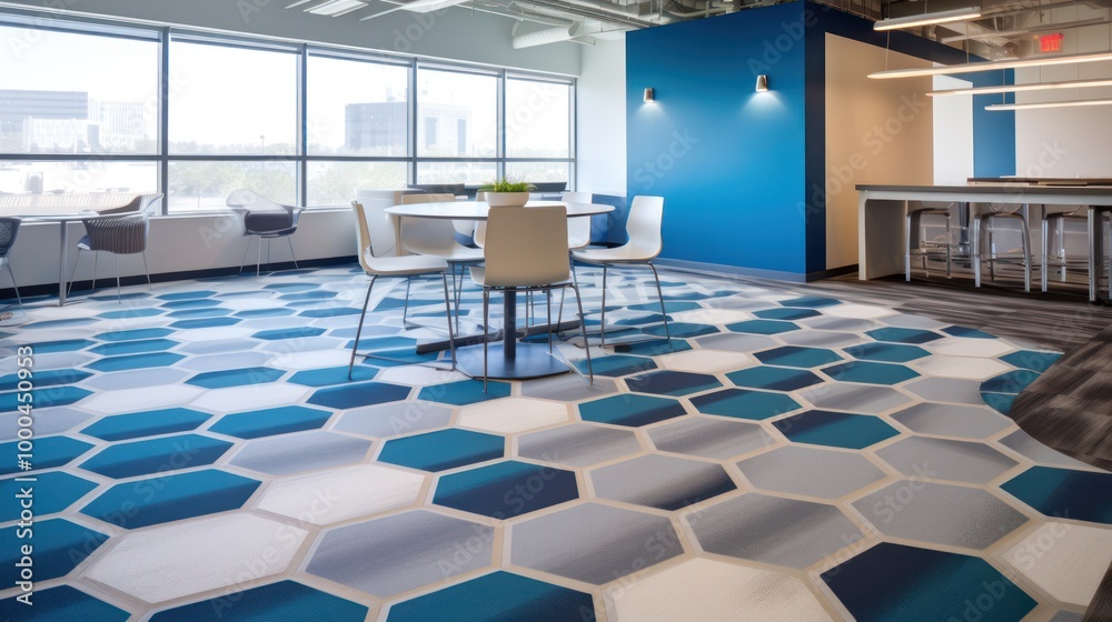 Naklejka premium Modern Office Break Room with Hexagon Floor Tiles