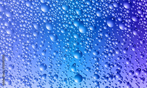 Water drops on blue background. Realistic bubbles of soda drink or condensation abstract texture. soft circles liquid.