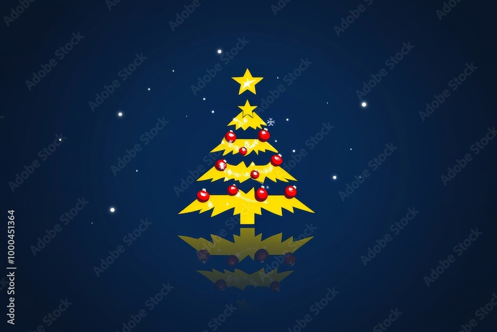 Obraz premium Vibrant Christmas tree glowing with colorful decorations against a dark starry background capturing the festive joy and magic of the holiday season with bright seasonal elements
