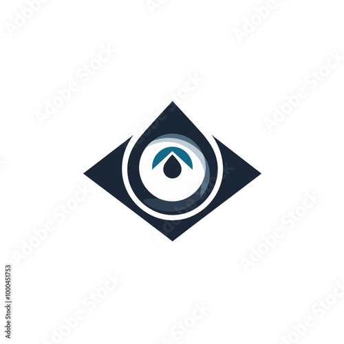 Stylized vector icon of an eye in a diamond shape with water droplet elements on a white background