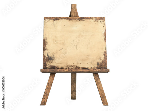 Wooden easel with blank canvas, white isolated background transparent background photo