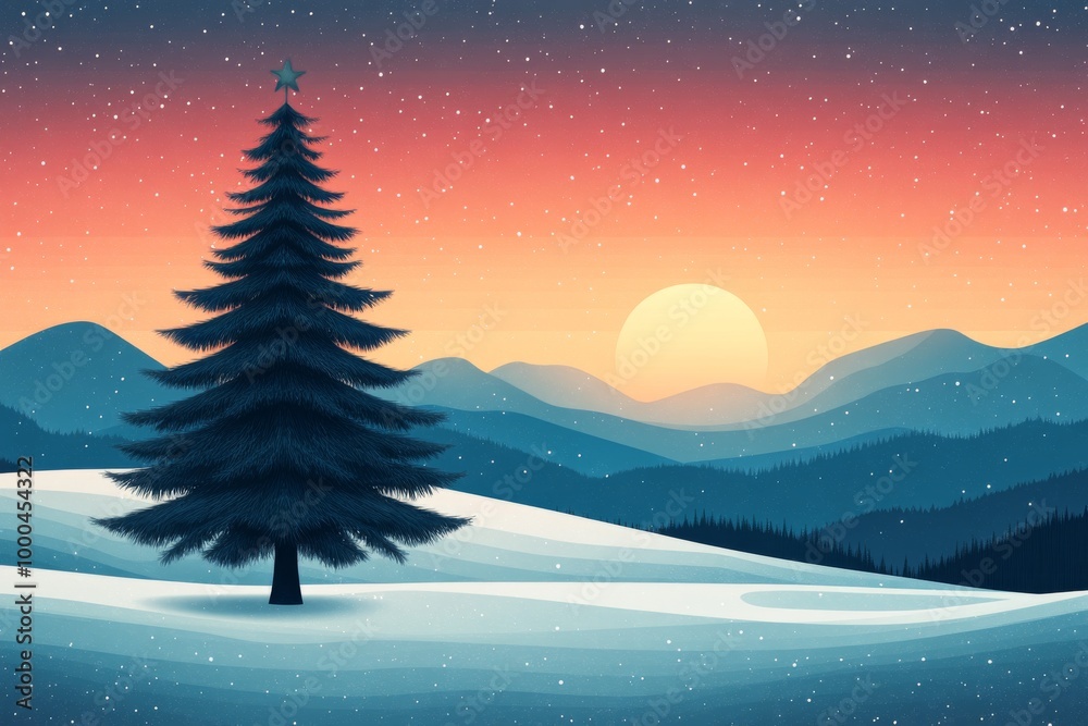 Naklejka premium Scenic winter landscape with a river flowing through snowy trees and mountains capturing the serene beauty of the holiday season with peaceful colors and natural charm