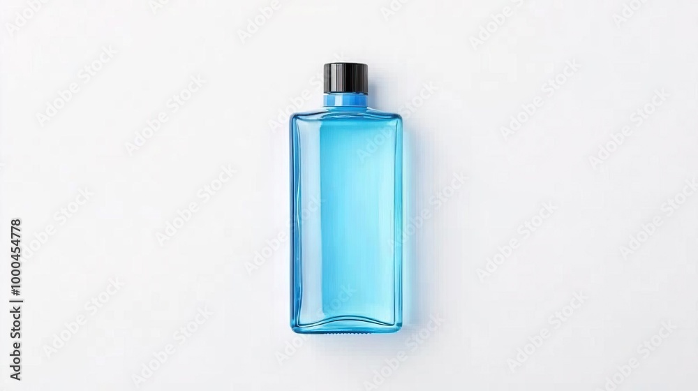 Blue glass bottle with black cap on white background Blue glass bottle with black cap on white background