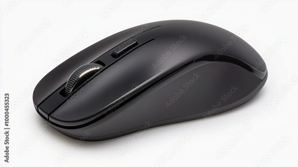 Black wireless computer mouse isolated on white background