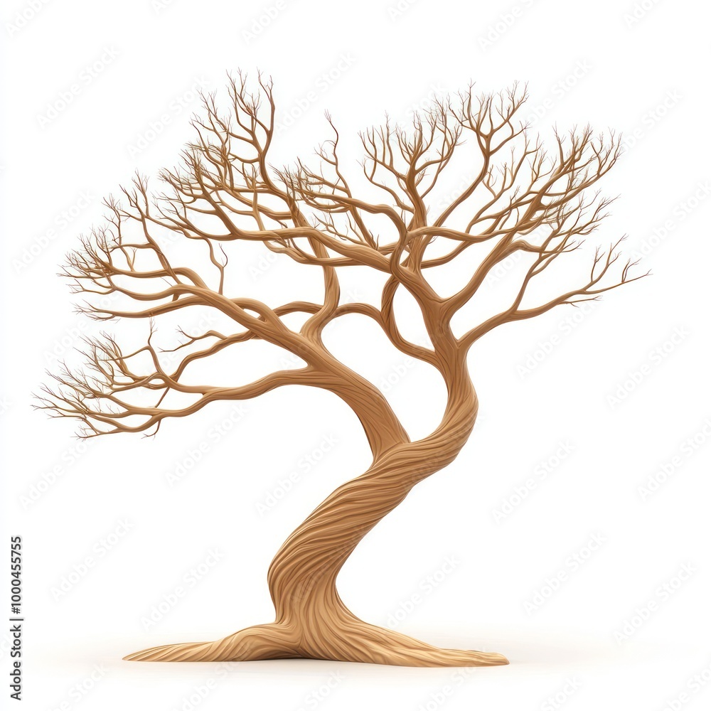 A stylized artistic tree with flowing branches, isolated on a clean white background, showcasing a creative design A stylized artistic tree with flowing branches, isolated on a clean white background, showcasing a creative design