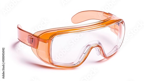 A pair of safety goggles on solid white background, single object