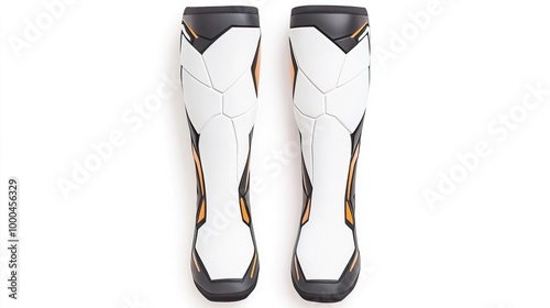 A pair of shin guards on solid white background, single object
