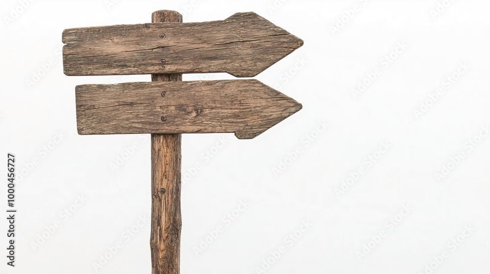 Rustic wooden arrow signpost isolated on white Rustic wooden arrow signpost isolated on white
